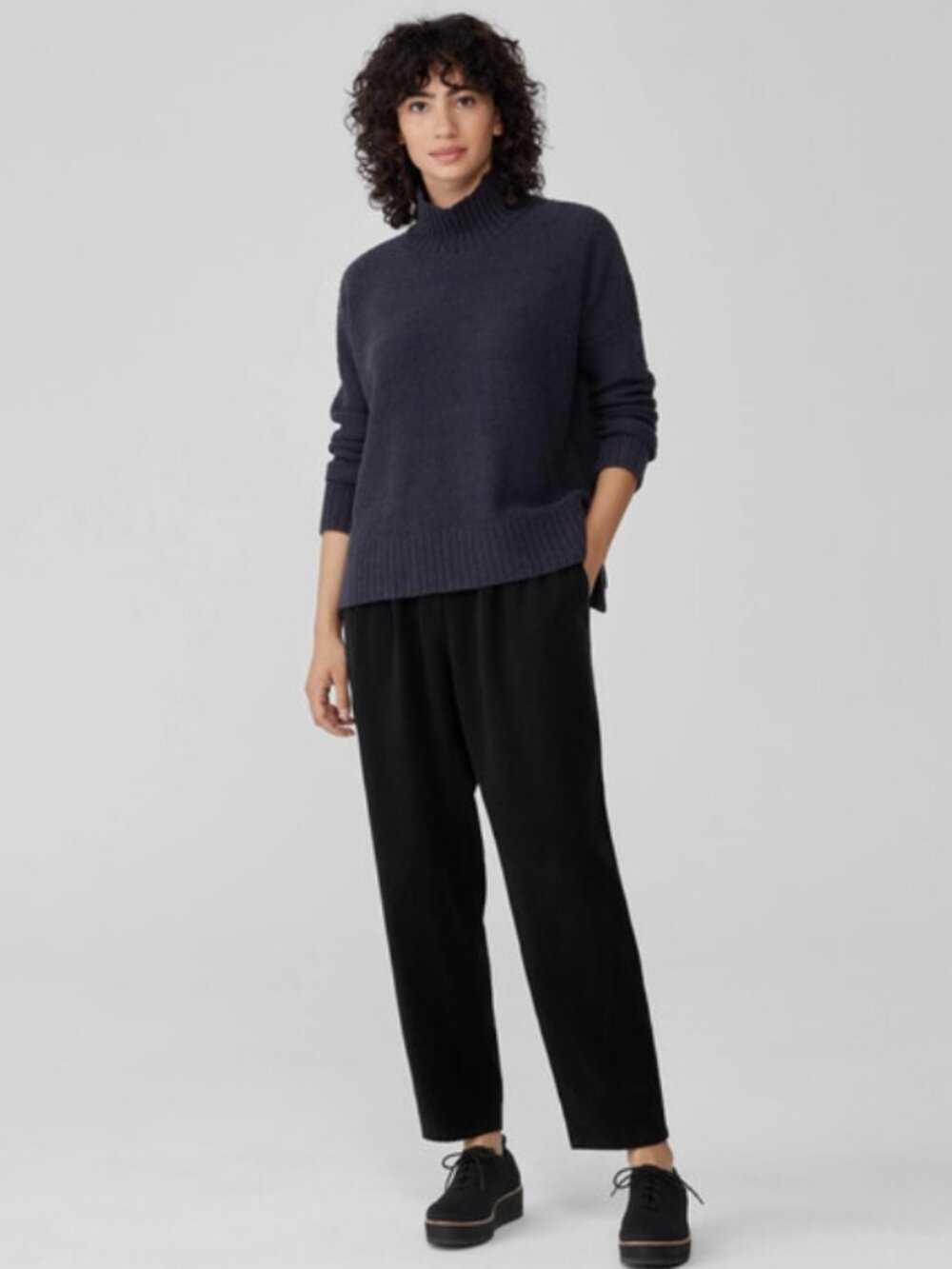 Like New/Flawless! EILEEN FISHER Peruvian Organic Cotton Boucle Turtleneck S/P
